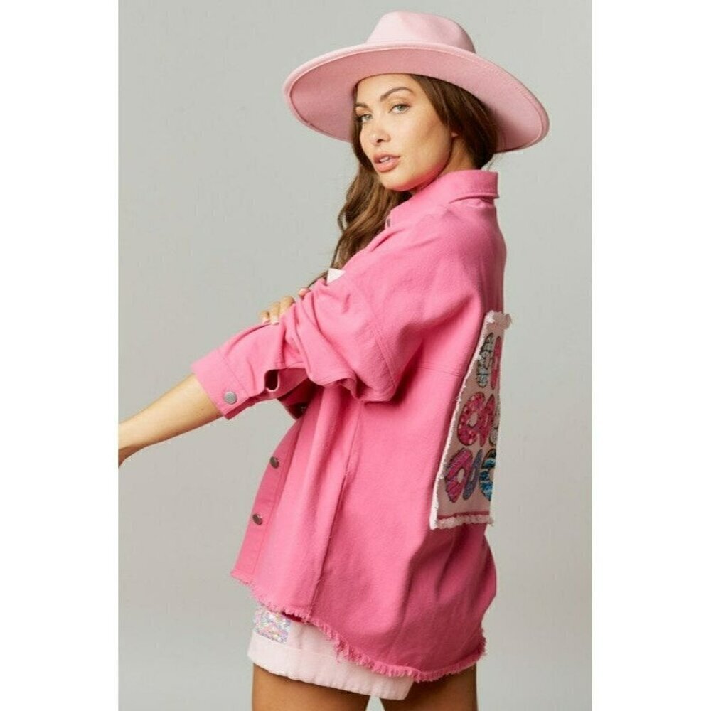 Donut Skip This Shacket in Fuchsia - Picture 3 of 6